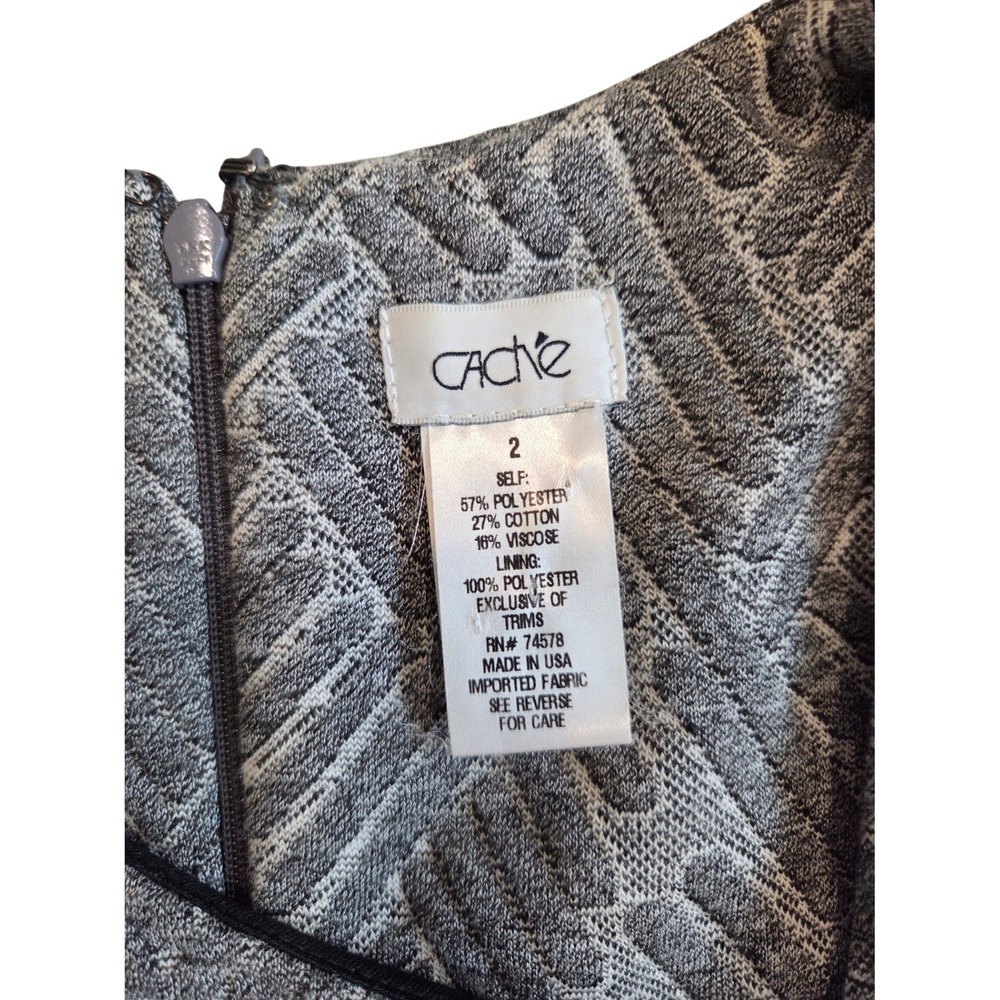 Cache Grey Geometric Textured Knit Sleeveless Sheath Dress Size 2 Made in USA - Picture 3 of 4